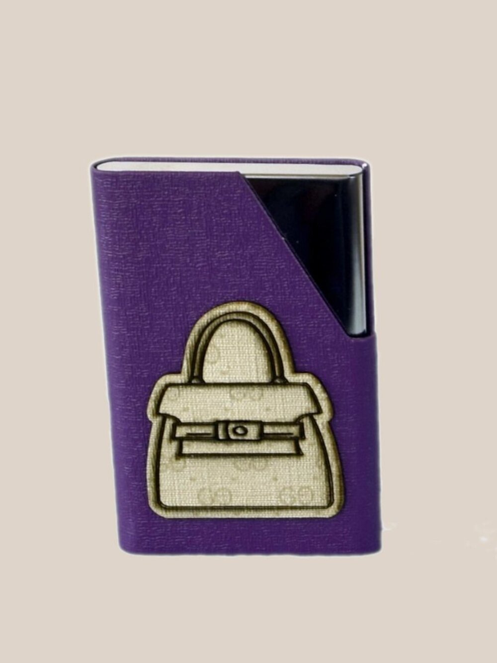 Purple Card Holder Case w/ Stylized Handbag Design – NWOT